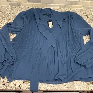 NWT Limelight Cornflower Blue Pleated Blouse